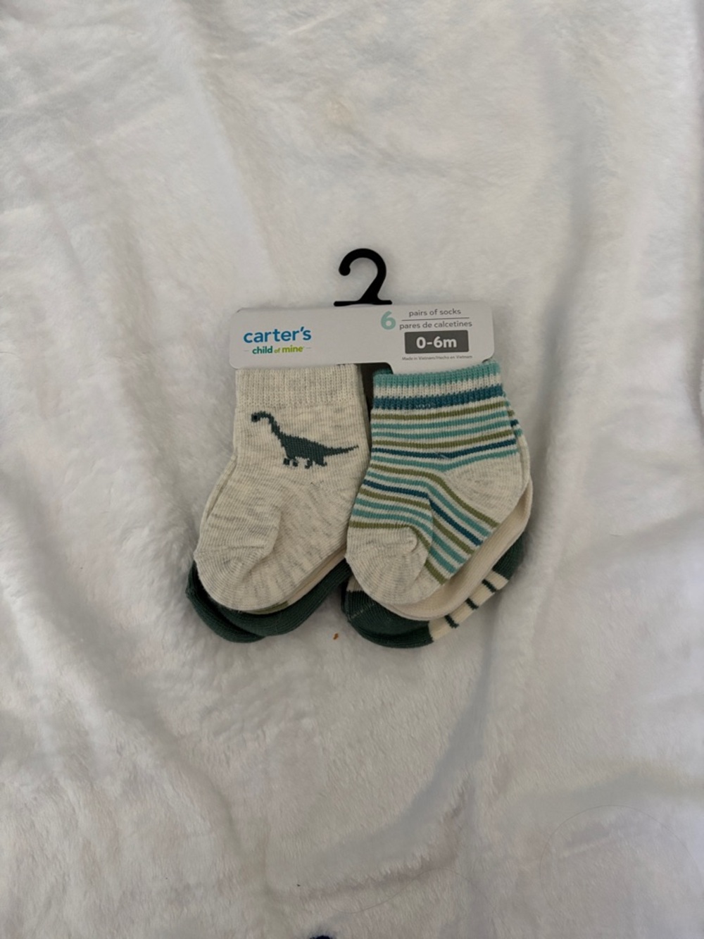 Carter's Infant Sock Set with Dinosaur & Stripes - Green, Teal, Cream